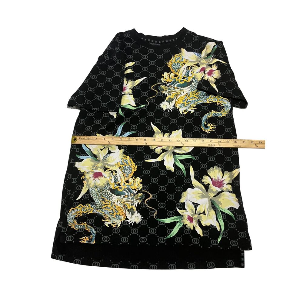 KRISP Designer T-Shirt Black with Golden Dragon & Lily Print - Picture 7 of 8